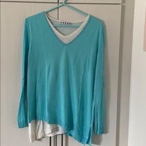 blue and white one-piece bamboo & cashmere sweater